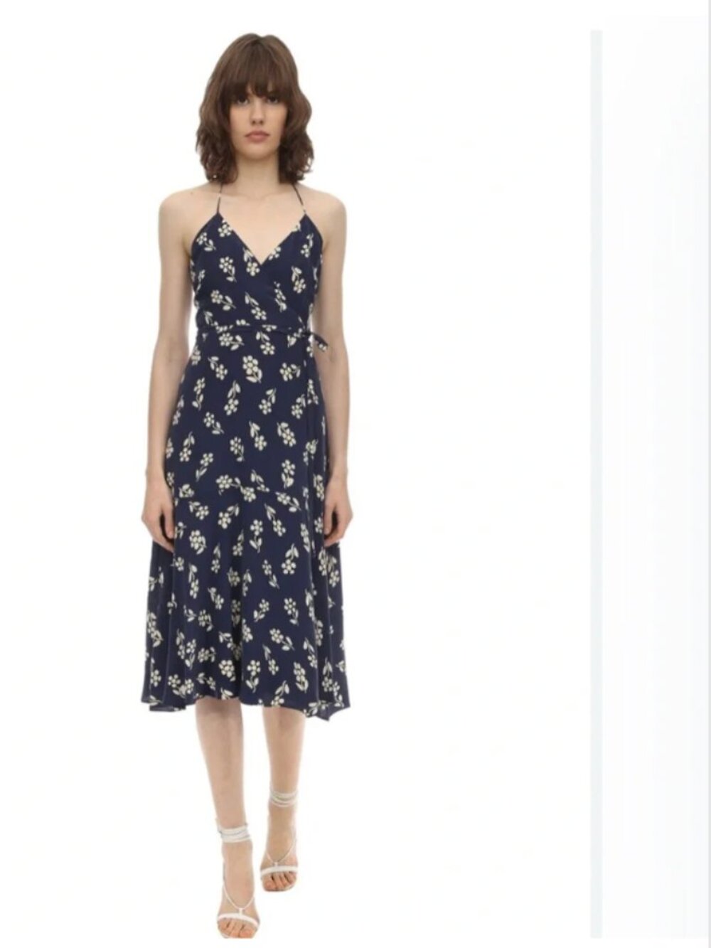 Mirae Bella Blue Printed Silk Wrap Midi Dress